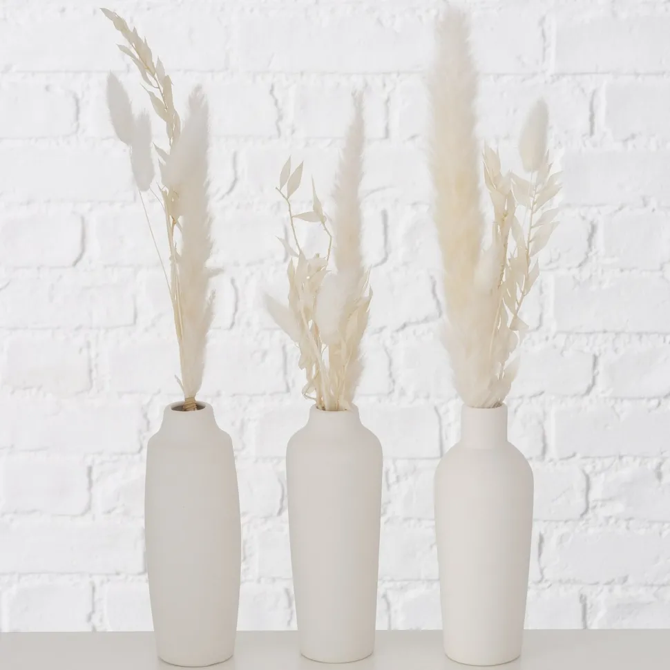 Boltze Vase Bianca mit Samtgras 3er