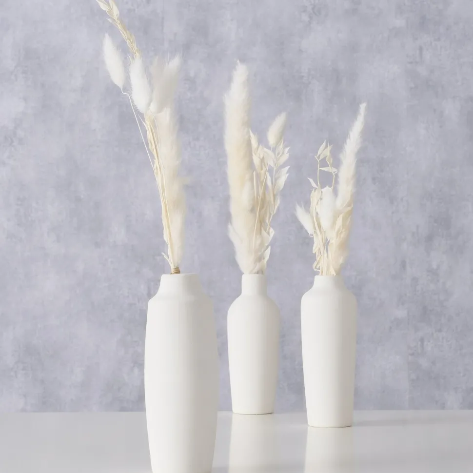 Boltze Vase Bianca mit Samtgras 3er