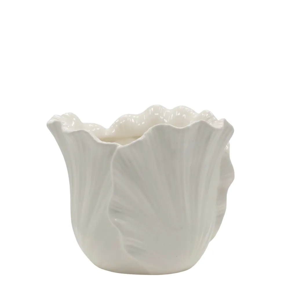 Chic Antique Fayence Blumentopf mit Blätter