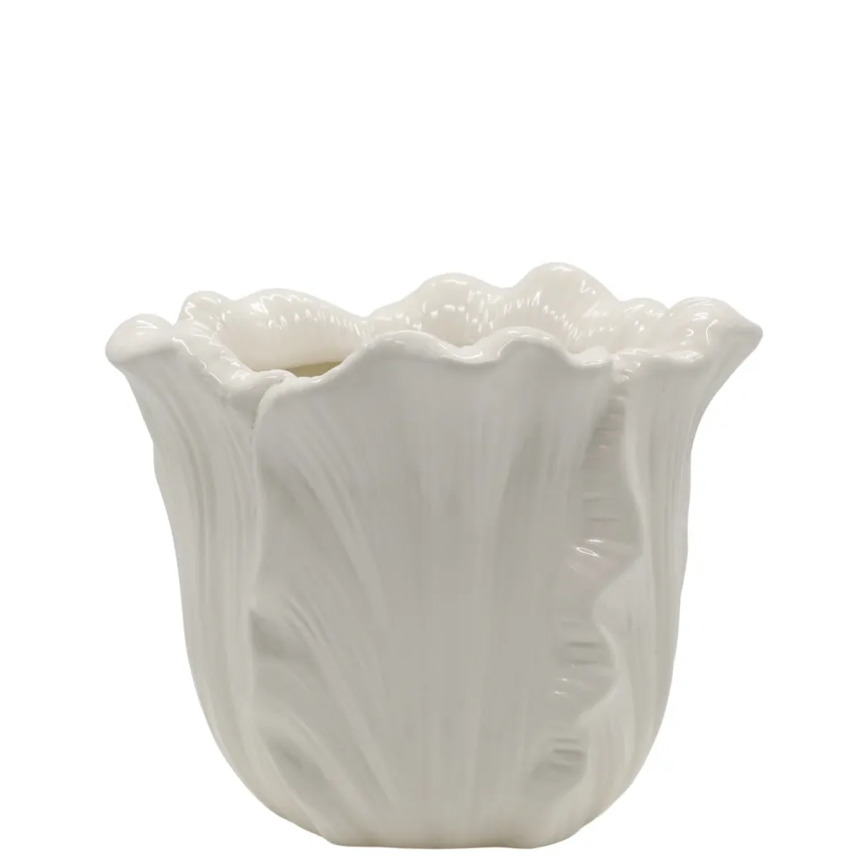 Chic Antique Fayence Blumentopf mit Blätter