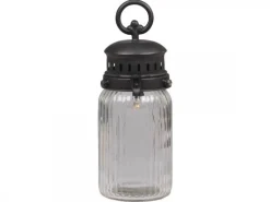 Chic Antique Französische Stalllaterne inkl. Glühbirne und Timer mit gerilltem Glas