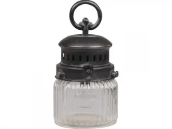 Chic Antique Französische Stalllaterne inkl. Glühbirne und Timer mit gerilltem Glas