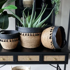 Chic Antique Körbe mit schwarzen Fransen 3er Set