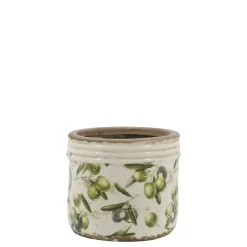 Chic Antique Olive Übertopf mit Rand, Olivenmuster