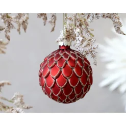 Chic Antique Rote Weihnachtskugel aus Glas
