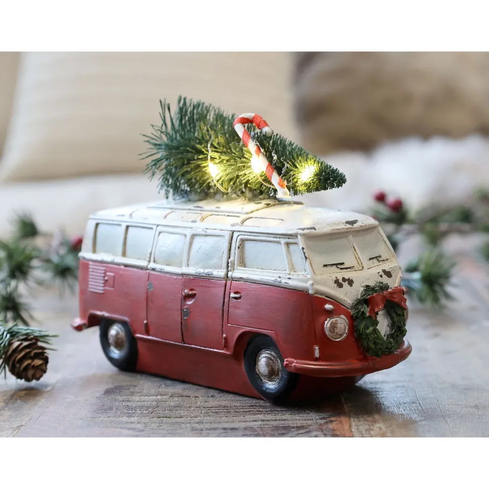 Chic Antique Vintage Bus mit Weihnachtsbaum und LED