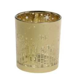 Chic Antique Weihnachtlicher Goldener Teelichthalter mit Muster