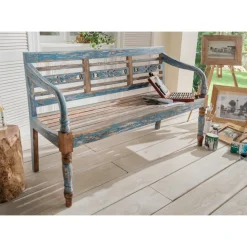 Faktorei Sitzbank aus Mahagoni Holz, 3-sitzig