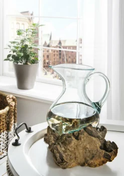 Faktorei Wurzel aus Teakholz mit Glaskrug