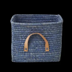 RICE Aufbewahrungskorb Einfarbig mit Lederschlaufen