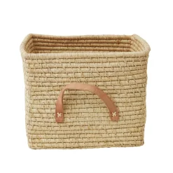 RICE Aufbewahrungskorb Einfarbig mit Lederschlaufen