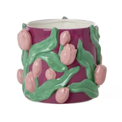 RICE Handbemalter Keramik Blumentopf mit Tulpenmuster