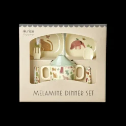 RICE Melamin Baby-Geschirrset Crème Sweet Jungle Print