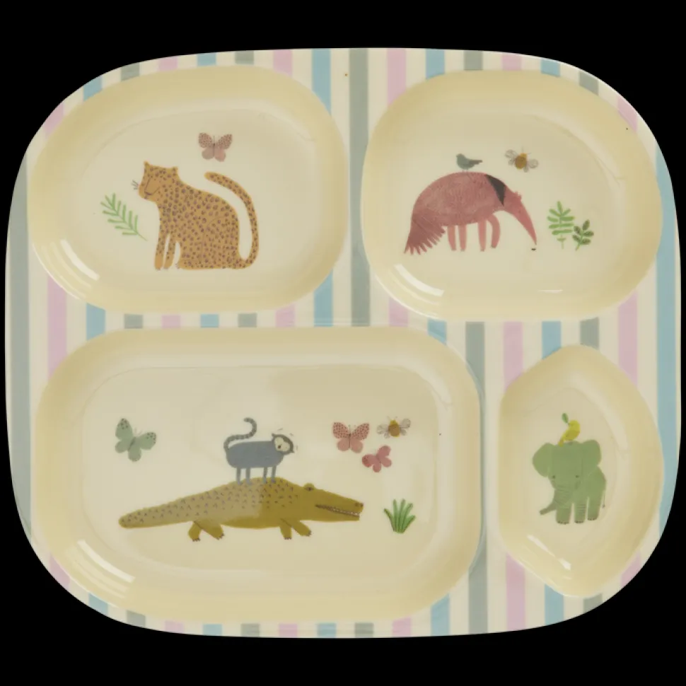 RICE Melamin Kinderteller mit 4er Einteilung Sweet Jungle Print