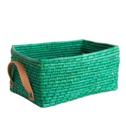 RICE Rechteckiger Korb mit Lederhenkeln
